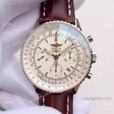 FACTORY Breitling Navitimer 43 Men Watch White Dial Brown Leather Strap